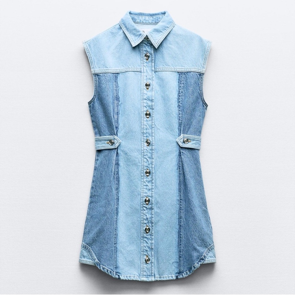NWT ZARA PATCHWORK Z1975 DENIM MINI DRESS | XL